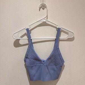 Zara Blue Ribbed Women's Crop Top